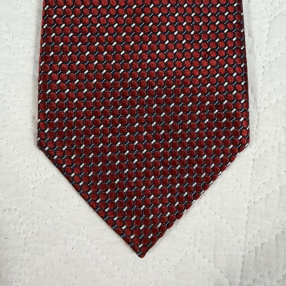 Ermenegildo Zegna Silk Tie Mens Burgundy Navy Geometric Honeycomb 59"x3.5" EUC - Picture 8 of 8